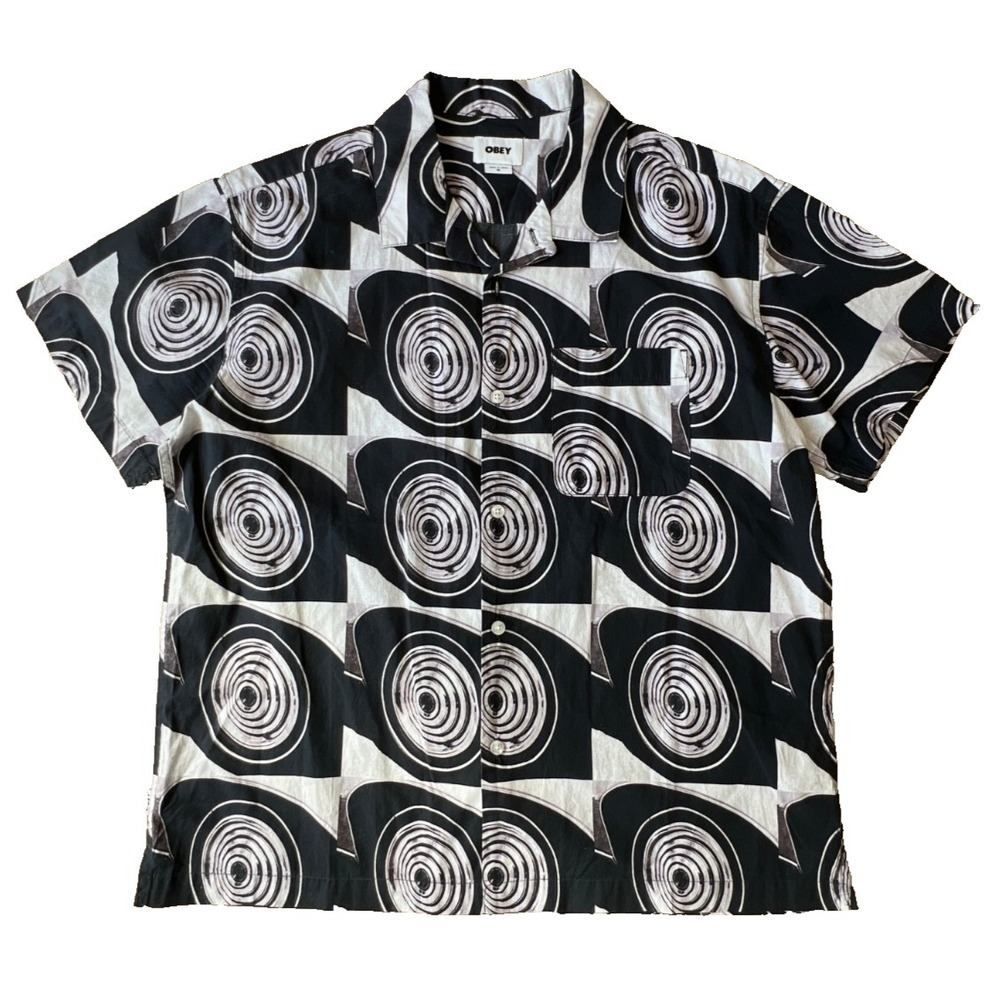Obey Lankershim Button Down Shirt Mens M Organic Woven White Black Streetwear